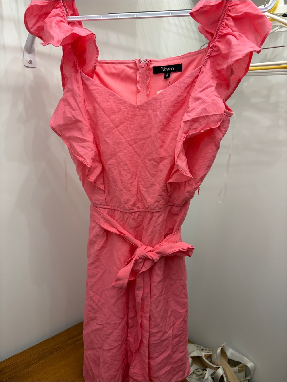 Trixxi Pink Ruffle Tie-Waist Dress
